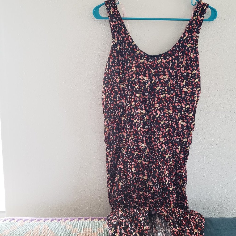 Long Black Maxi Floral Summer Dress - Size Small